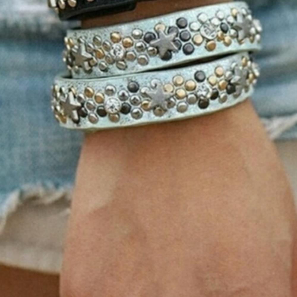 One Left!!!  Leather Star wrap Bracelet in Mint!!